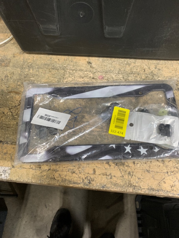 Photo 1 of **Stock Pic for Reference** LIN KANG Black American Flag License Plate Frames - 2 Pack Patriotic Aluminum Metal Rust-Proof USA Flag Car Decorative Tag Plate Frame Holder Covers with 4 Fluttering Flag Tire Valve Caps and Screws