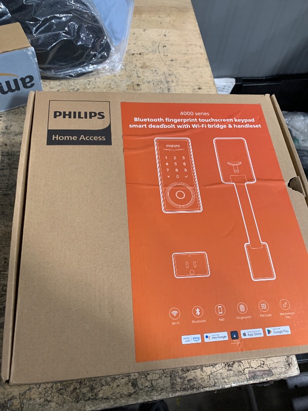 Photo 1 of **PARTS ONLY** Philips Wi-Fi Smart Lock with Handle, Keyless Entry Keypad Door Lock with Handle, Front Door Deadbolt Set with WiFi Gateway, App Control, Fingerprint Unlock, PIN Code Unlock, Auto Locking
