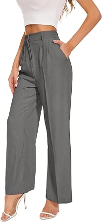 View 1 of (SMALL) Wide Leg Pants Women's High Elastic Waisted in The Back Business Work Trousers Long Straight Suit Pants