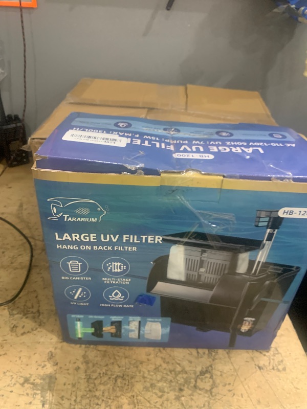 View 2 of ***SEE NOTES***Large Hang on Back Aquarium Filter 344GPH for 40-150 Gallon Fish Tank, U-V Light Big Canister w/ Filters High Flow 5-Stage Green Killing Deodorization Machine Keep Fresh& Saltwater Water Crystal Clear