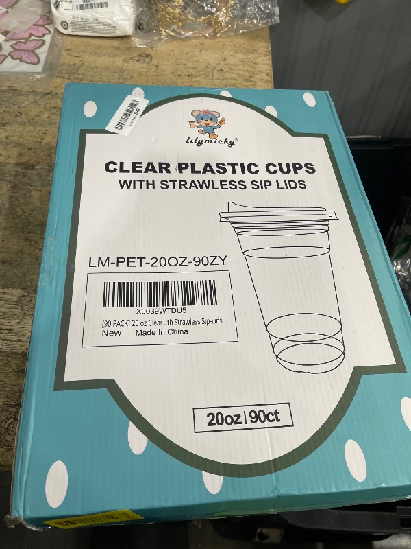 Photo 1 of [90 PACK] 20 oz Clear Plastic Cups With Strawless Sip Lids, Disposable Plastic Cups With Sip Through Lids for Ice Coffee, Smoothie, Slurpee, or Any Cold Drinks