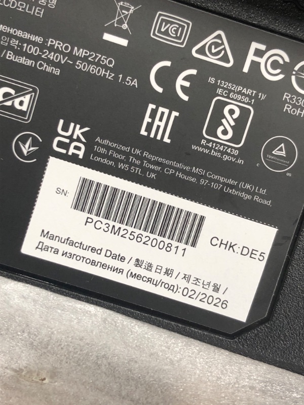 Photo 1 of ***MISSING PARTS*** Missing Power cable
Unable to Terst
msi PRO MP275Q 27 Inch WQHD Office Monitor - 2560 x 1440 IPS Panel, 100 Hz, Eye-Friendly Screen, Built-in Speakers, Tilt-Adjustable - HDMI 2.0b, DP (1.2a)