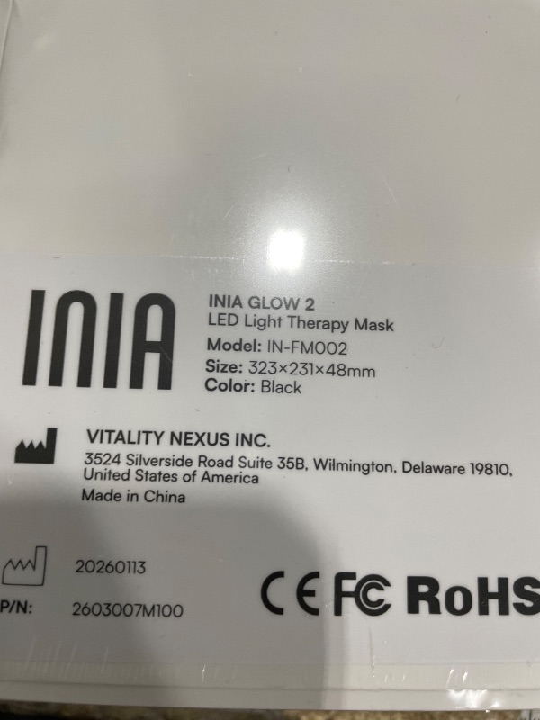Photo 1 of **Factory Sealed** INIA Red Light Therapy Mask for Face – 4 Light Modes with 850nm NIR, Red & Blue LED Light Therapy, 2600mAh Rechargeable LED Face Mask for Radiant Glow at Home, Black