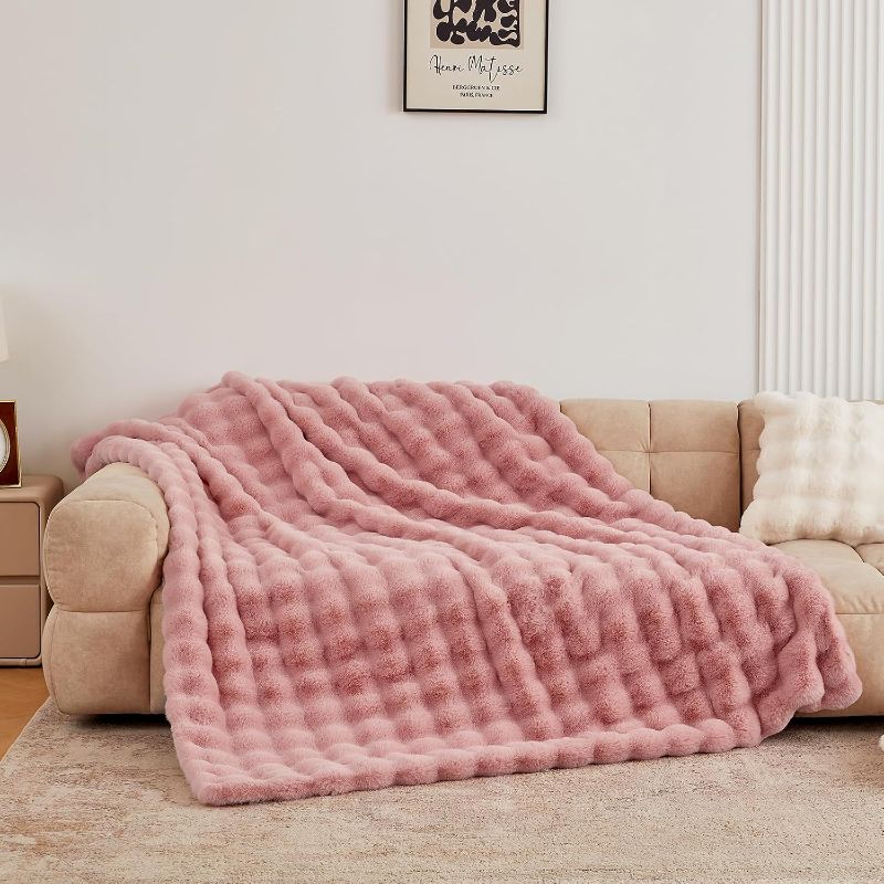 Photo 1 of ***STOCK PHOTO FOR REFERENCE ONLY***BENVWE Faux Fur Throw Blanket for Couch Bed - Fluffy Soft Thick Bubble Blanket for Living Room Home Decor - Mothers Day Birthday Gifts for Women, PINK, 63" x 80"