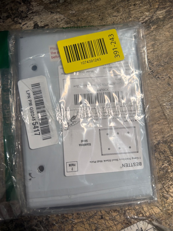 View 2 of [2 Pack] BESTTEN 3-Gang Metal Blank Wall Plate with ?hite or Clear Plastic Film, Anti-Corrosion No Device Stainless Steel Outlet Cover, Standard Size, H4.53” x W6.38”, Brushed Finish