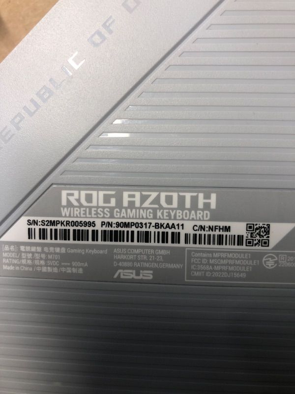 Photo 1 of ***MISSING DONGLE*** ASUS ROG Azoth Wireless Mechanical Gaming Keyboard – 75% TKL, Tri-Mode Connectivity, Hot Swappable Pre-lubed ROG NX Brown Switches, PBT Keycaps, RGB, OLED Display, PC/Mac Support - White