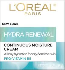 Photo 1 of L'Oréal Paris Hydra-Renewal Continuous Moisture Cream, a rich facial moisturizer specifically formulated for dry and sensitive skin.