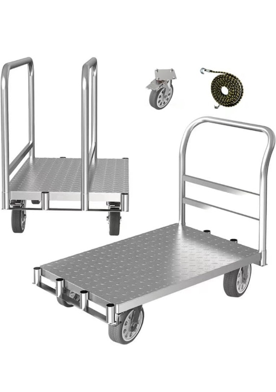 Photo 1 of *black* not stainless* Foldable Panel Push Cart Dolly,2IN1 Steel Plate Platform Truck,36"×24" Heavy Duty Hand Truck Flatbed Cart,2200LBS Load Capacity with 6.5'' Universal Wheels,Detachable Fence 1Front and 2Side Handles