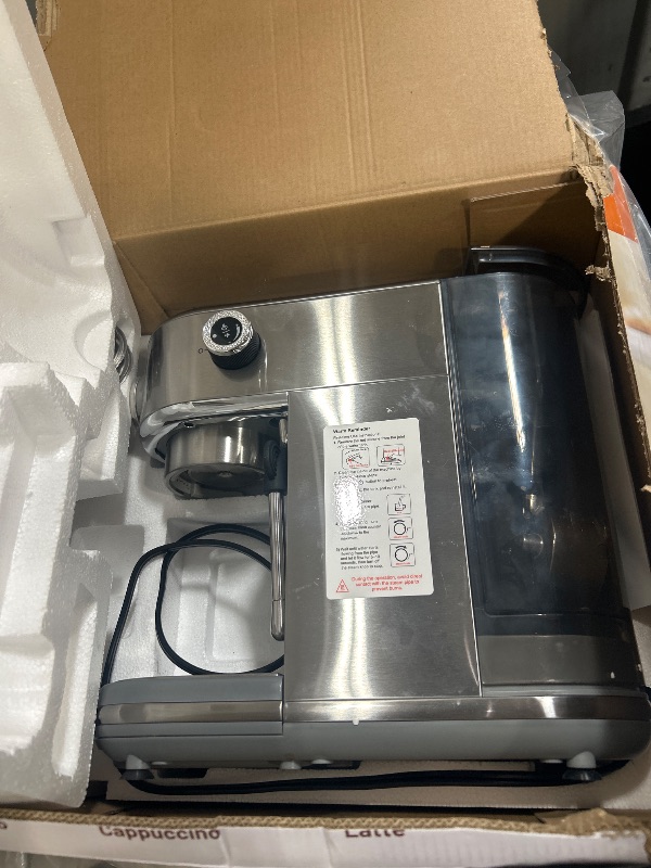 Photo 1 of *** TESTED POWERS ON ***atatix Espresso Machine with Milk Frother, 20 Bar Pressure Espresso Maker, with 44OZ Removable Tank, Compact Stainless Steel Coffee Machine for Home, Office, Latte, Cappuccino, Macchiato, Silver