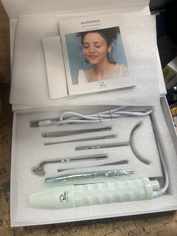 Photo 1 of ***MISSING ONE ACCESSORY *** Pure Daily Care NuDerma Clinical Portable Skin Therapy Wand, Machine with 6 Fusion Neon + Argon Wands – Anti Aging - Clarifying - Skin Tightening & Radiance - Wrinkle Reducing