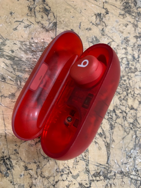 Photo 1 of (One Ear  Only)(see images) Beats Solo Buds - Wireless Bluetooth Earbuds | 18 Hours of Battery Life | Apple & Android Compatibility | Built-in Microphone - Transparent Red