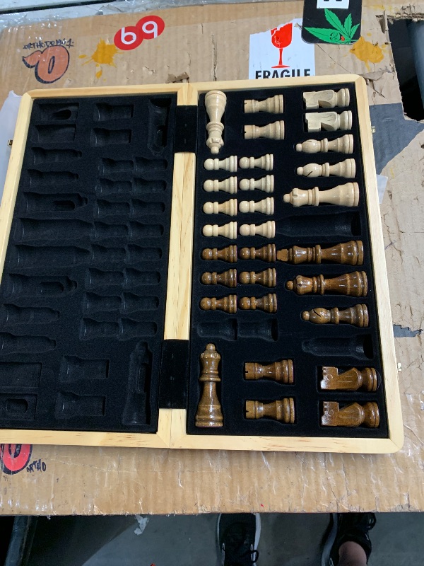 Photo 1 of ***MISSING A FEW PIECES*** Chess Armory Wooden Chess Set 15 Inch - Classic Handcrafted Game Board for Adults with Extra Queen Pieces and Storage Box - Ideal for Home and Travel - Non-Magnetic