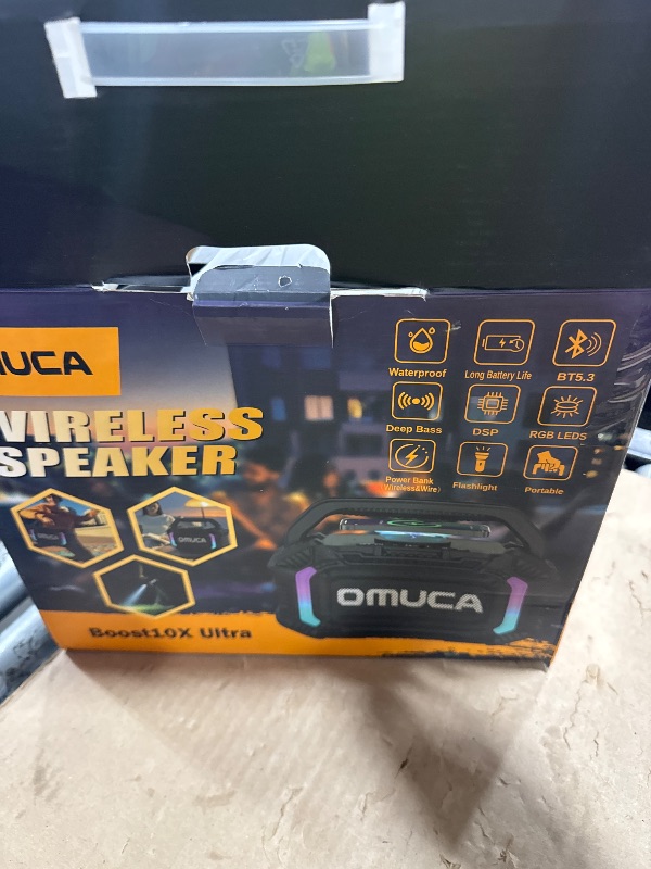 Photo 1 of OMUCA Speakers Bluetooth Wireless, 100W Portable Bluetooth Speaker with Bass, IPX7 Waterproof & Floatable, 20H Playtime, RGB Light, Loud Speakers with TWS for Work, Outdoor, Garage(Black)