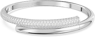 Photo 1 of Swarovski Dextera Women's Bangle Bracelet, Medium Bracelet with Clear Crystal Pavé on a Rhodium Finished Band with Hinge Closure