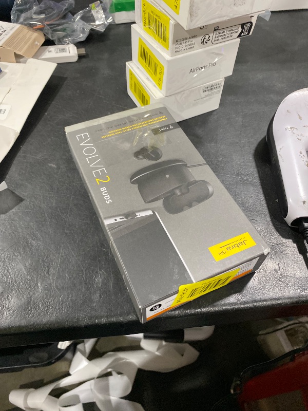 Photo 1 of Jabra Evolve2 True Wireless in-Ear Bluetooth Earbuds with Wireless Charging Pad - Active Noise Cancellation, MultiSensor Voice Technology - MS Teams Certified, Works with All Other Platforms - Black **MAJOR DAMAGE **