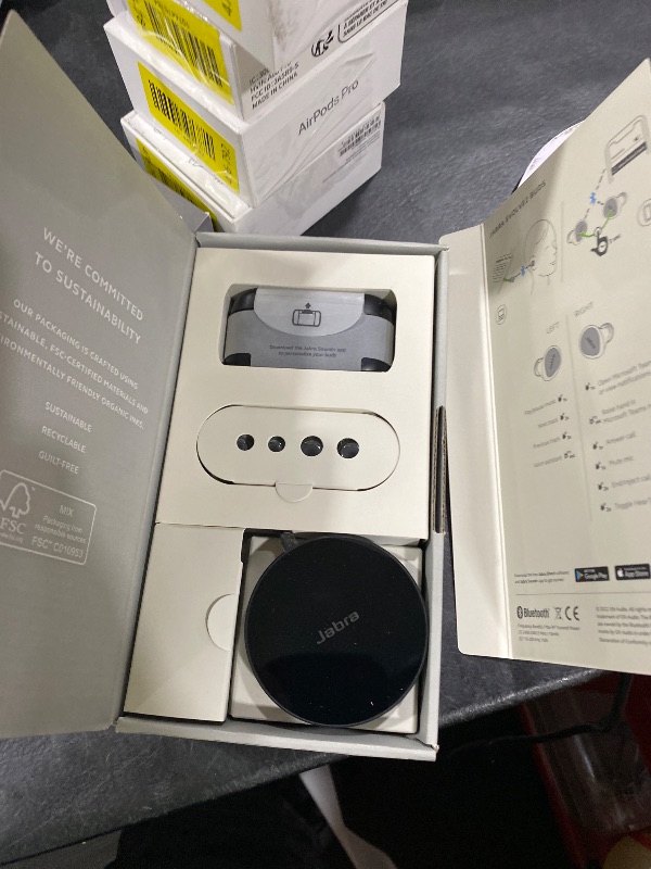 Photo 1 of Jabra Evolve2 True Wireless in-Ear Bluetooth Earbuds with Wireless Charging Pad - Active Noise Cancellation, MultiSensor Voice Technology - MS Teams Certified, Works with All Other Platforms - Black **MAJOR DAMAGE **