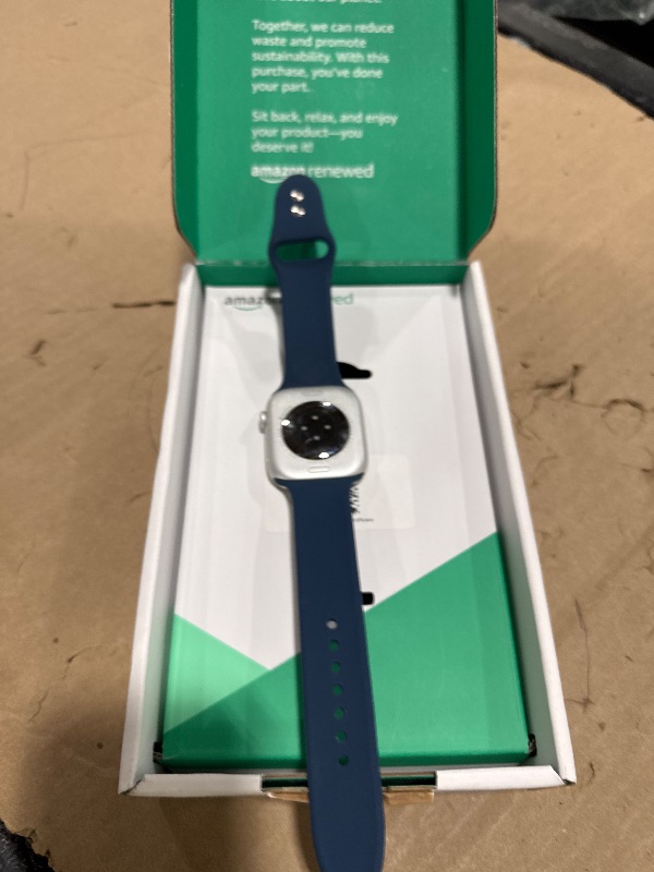 Photo 1 of Apple Watch Series 10 [GPS, 46mm] - Silver Aluminum Case with Denim Sport Band, M/L (Renewed Premium)