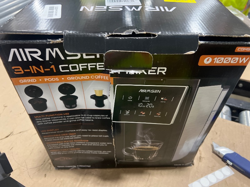 Photo 1 of AIRMSEN Grind & Brew Coffee Maker with Built-in Grinder (2026 Model) - Single-Serve, Compatible with K-Cup Pods & Ground, 1000W Fast 6-14oz Brewer, Descaling Alert, Touchscreen & 50oz Removable Tank