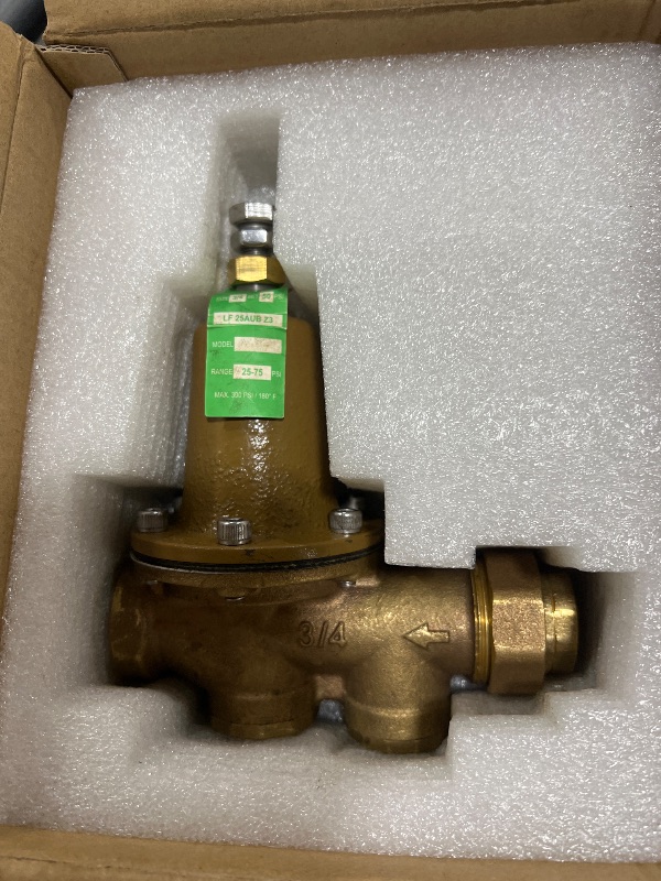 Photo 1 of LF25AUB-Z3 Pressure Reducing Valve, 3/4 Inch Water Pressure Regulator Valve Adjustable 25-75 PSI Factory Preset 50 PSI, NPT Female Union x NPT Female