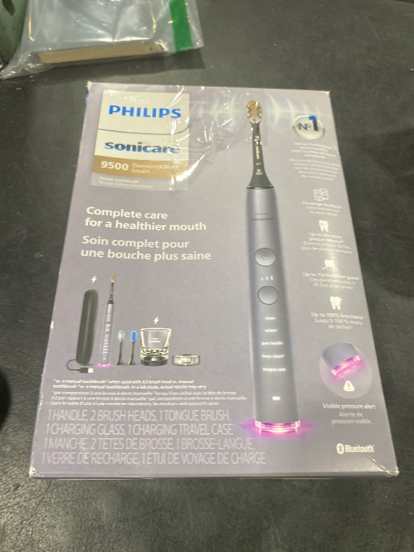 Photo 1 of Philips Sonicare DiamondClean Smart 9500 Electric Toothbrush - Sonic Toothbrush with App, Pressure Sensor, 15 Brushing Settings, Replacement Reminder, USB Charging Travel Case, Grey, Model HX9923/41
