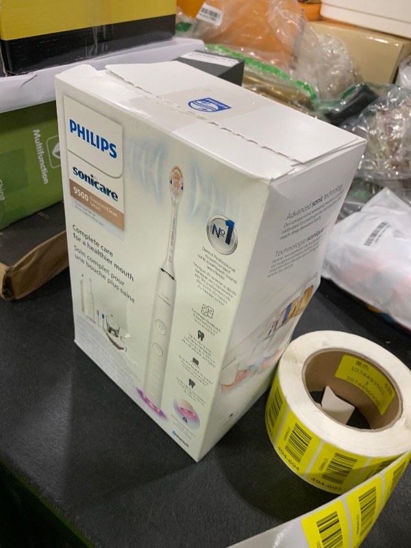 Photo 1 of Philips Sonicare DiamondClean Smart 9500 Electric Toothbrush - Sonic Toothbrush with App, Pressure Sensor, 15 Brushing Settings, Replacement Reminder, USB Charging Travel Case, White, Model HX9923/01