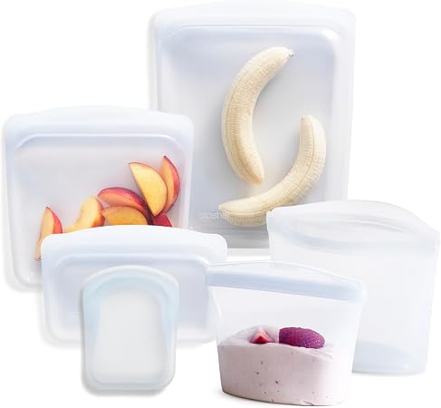 Photo 1 of Stasher Silicone Reusable Food Storage Bags, 6-Pack, Reusable Freezer Bags, Microwave, Dishwasher, Oven Safe, Sous Vide, Premium Lunch Containers, Eco Friendly, Food-safe Silicone Snack Bag, Clear