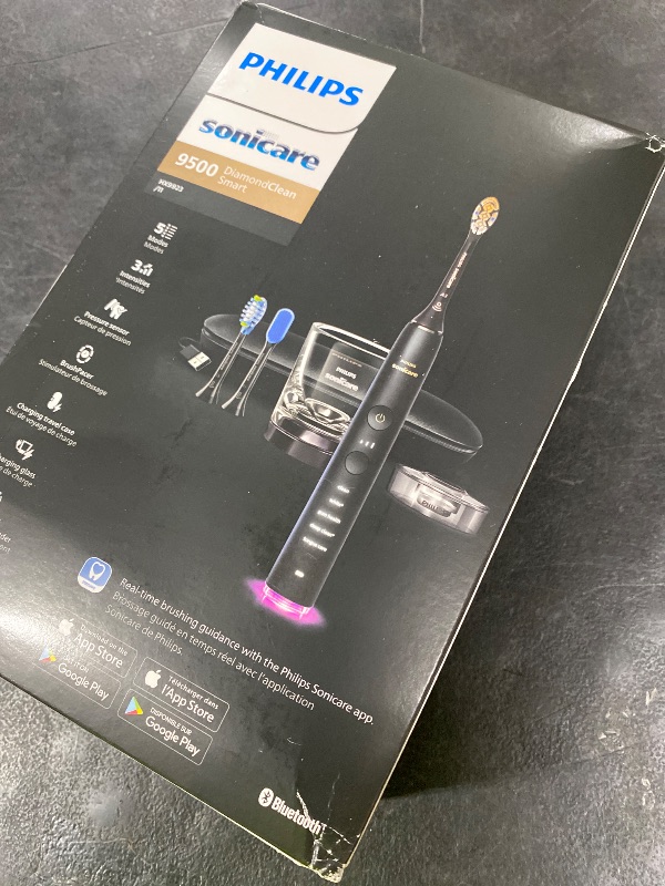 Photo 1 of Philips Sonicare DiamondClean Smart 9500 Electric Toothbrush - Sonic Toothbrush with App, Pressure Sensor, 15 Brushing Settings, Replacement Reminder, USB Charging Travel Case, Black, Model HX9923/11