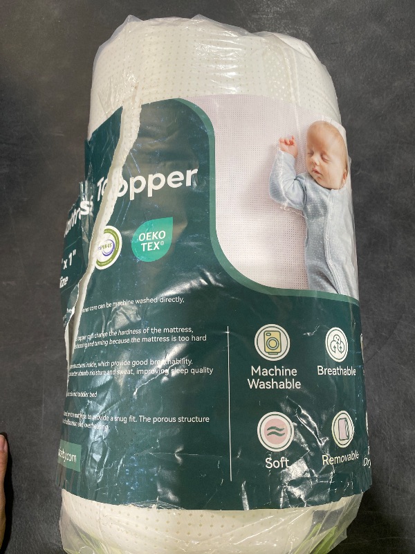Photo 1 of Babelio Machine Washable Crib Mattress Topper, Soft Breathable Silicone Foam Toddler Mattress Topper Pad with Removable Zipper Cover 52" x 27" x 1"