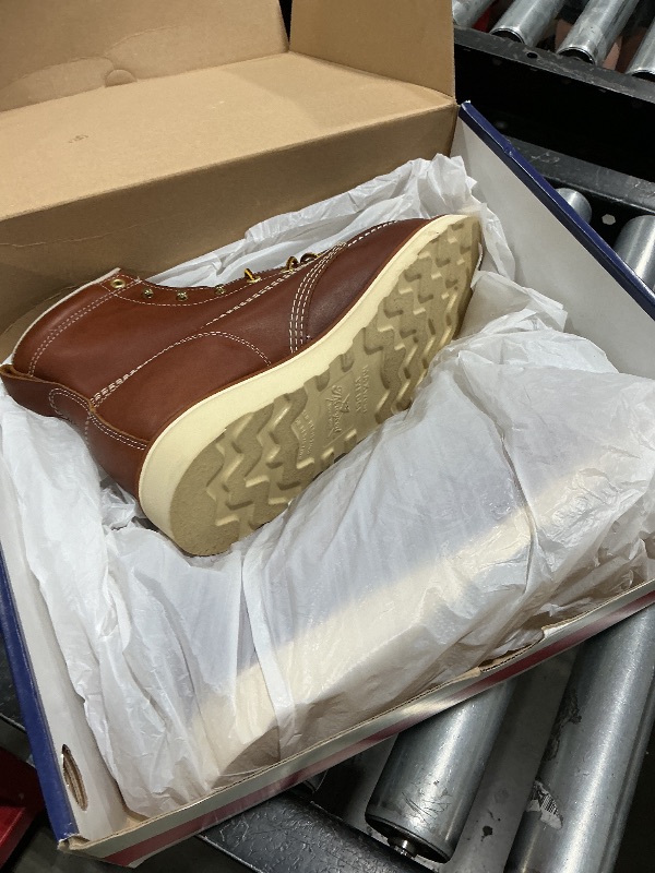 Photo 1 of Thorogood American Heritage 6” Moc Toe Work Boots for Men - Soft Toe, Premium Full-Grain Leather with Slip-Resistant Wedge Outsole and Comfort Insole; EH Rated, Tobacco - 8.5 D