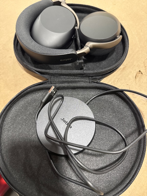 Photo 1 of Jabra Evolve3 85 Over-Ear Wireless Bluetooth Headset with Mic and Wireless Charging Stand for Work, USB-A, AI Voice Call Technology, Adaptive ANC, 25-Hour Battery, Works with Meeting Apps, Black