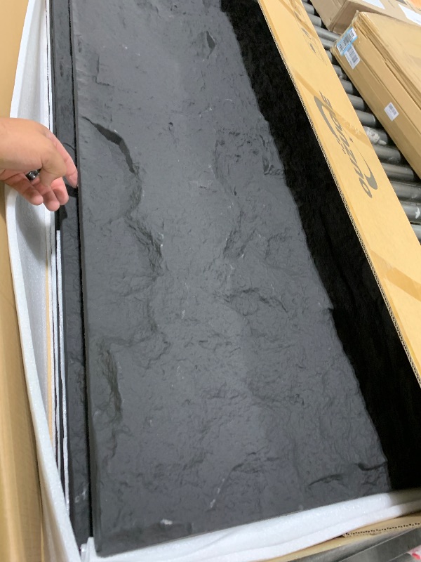 Photo 1 of OUZUGIE 4 PCS Faux Stone Wall Panel 47.2’’ x 23.6’’ Interior Exterior Wall Decor 3D PU Panel with Lava Stone Design Black