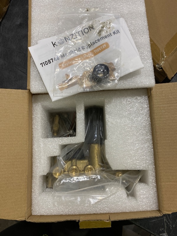 Photo 1 of konzition Premium 7108746 AAA Pump Manifold Replacement Kit for AAA Pressure Washer Pump Model Numbers 530008, 530009, 530016, Heavy Duty 7108746 Manifold Kit with Hardware, Gold - Easy to Install