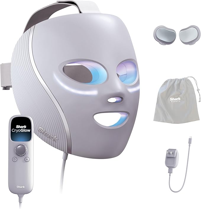 Photo 1 of Shark CryoGlow LED Face Mask with Under-Eye Cooling, Anti-Ageing & Blemish Repair, Red & Blue LED, Infrared Light Therapy, USB-C, Remote Control, Storage Bag, Adjustable Straps, Rose Glow, FW312PK
