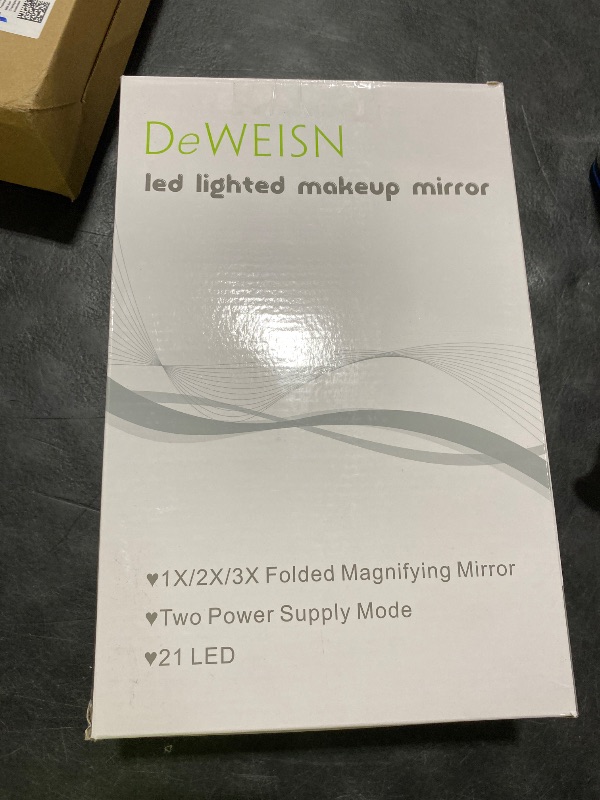 Photo 1 of deweisn Floor Mount Tri-Fold Lighted Vanity Mirror with 21 LED Lights, Touch Screen and 3X/2X/1X Magnification, Two Power Supply Modes Make Up Mirror,Travel Mirror