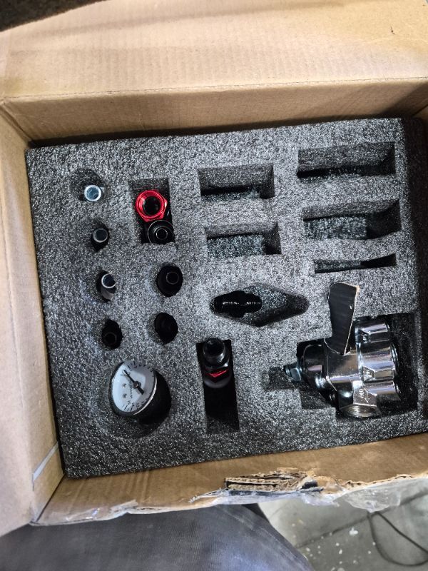 Photo 1 of ***STOCK PHOTO FOR REFERENCE ONLY/Missing braided line, Springs***PQY Adjustable Fuel Pressure Regulator Kit 3-70PSI With 6AN Return and 6AN feed Port with AN6-6AN Fuel Line Hoses Connectors (black+red)