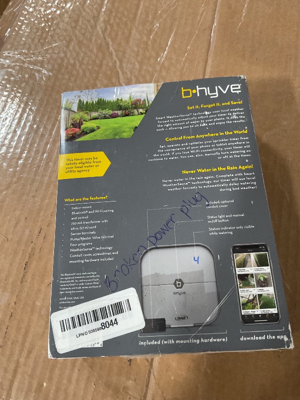 Photo 1 of * may have a broken power plug**
Orbit 57915 B-hyve 4-Zone Indoor Smart Sprinkler Controller