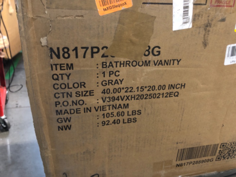 View 4 of ***TRUCK/TRAILER PICKUP ONLY***  Gray Bath Vanity with White Ceramic Top, Tip-Out Tray and 2 Full-Extension Drawers
