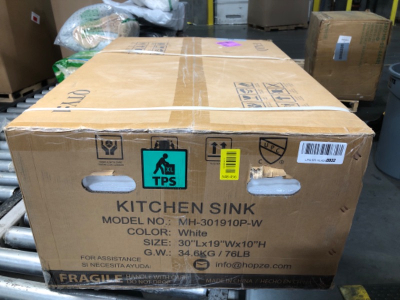 Photo 1 of ***FACTORY SEALED***   Vomlor Offset Drain White Fireclay Undermount Kitchen Sink 30 Inch, Topmount White Undermount Sink 30"x19"x10" Drop In, Deep Single Bowl Heavy Duty, Dual Mount, for Kitchen, Island, Laundry Room