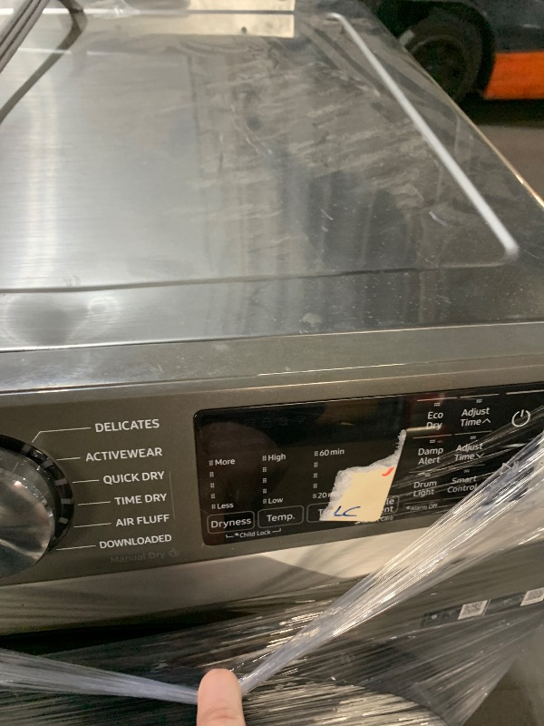 Photo 1 of ***DAMAGED - SEE NOTES/PICTURES***
7.5 cu. ft. Vented Smart Stackable Electric Dryer in Platinum with Steam Sanitize+
