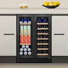 Photo 1 of ***DAMAGED - SEE NOTES/PICTURES***
24 in. Dual Zone French Door 20 Bottle and 85 Can Beverage & Wine Cooler in Silver with 10 Removable Beechwood Shelves
