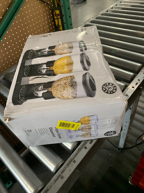 Photo 1 of ***MISSING PARTS***
Triple Cereal Dispenser Countertop, 2L Each Capacity Dry Food Storage Container, Easy Refill Plastic Cereal Dispenser for Grains, Nuts, Coffee Beans, Candies