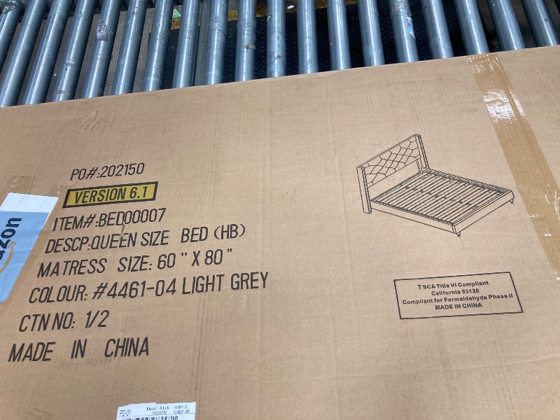 Photo 1 of *Box 1/2 only* *Velco damaged* Queen Size Upholstered Bed frame, Tan/Beige