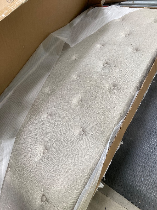 Photo 1 of *Box 1/2 only* *Velco damaged* Queen Size Upholstered Bed frame, Tan/Beige