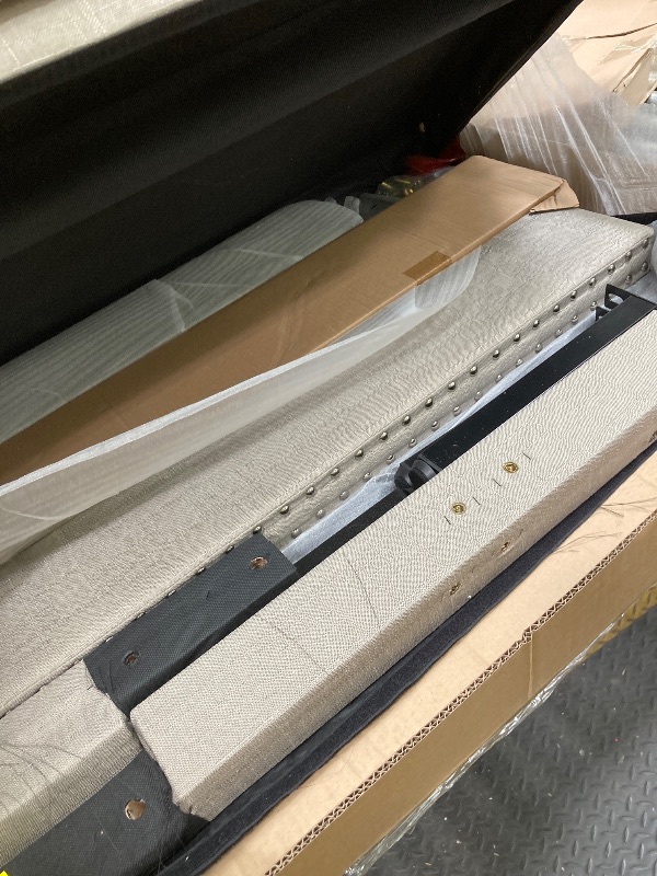 Photo 1 of *Box 1/2 only* *Velco damaged* Queen Size Upholstered Bed frame, Tan/Beige
