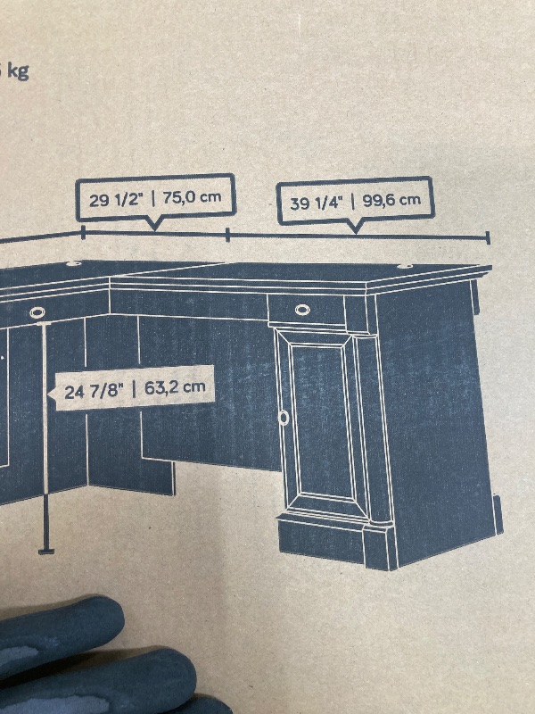 Photo 1 of *Box 2 of 2 only* *Small desk section* Sauder Palladia L Shaped Desk with Drawers, Office Desk with File Cabinet Storage, Cable Management, Keyboard Tray, in Select Cherry finish