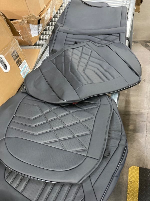 Photo 1 of ***DAMAGE -SLIT SEAT COVER -SELLING AS IS *** KOSIMAZ Silverado Sierra Truck Napa Leather Seat Covers, for 2019-2026 Chevy Silverado GMC Sierra 1500 & 2020-2026 2500HD 3500HD Crew Cab(Full Set, Black)