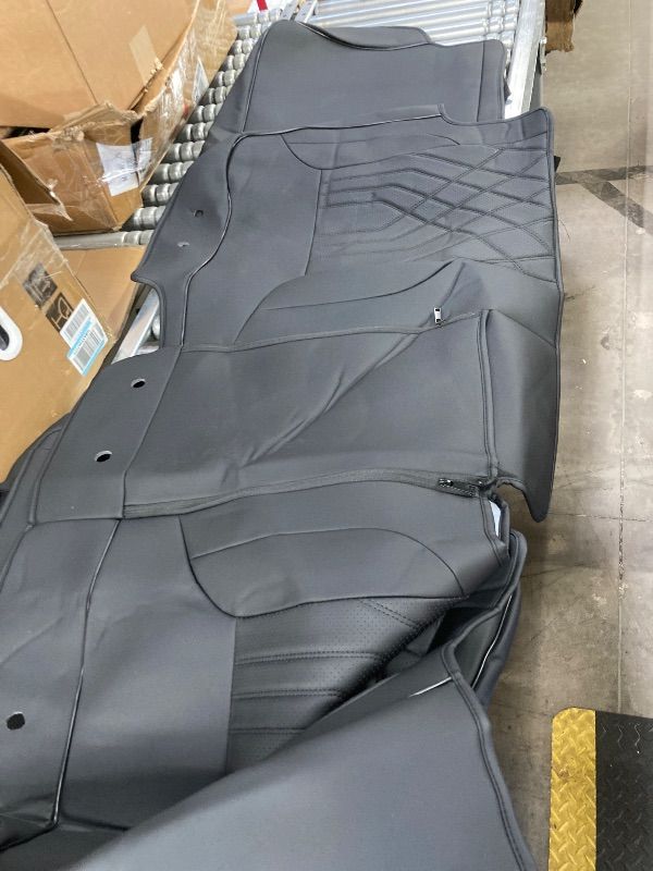 Photo 1 of ***DAMAGE -SLIT SEAT COVER -SELLING AS IS *** KOSIMAZ Silverado Sierra Truck Napa Leather Seat Covers, for 2019-2026 Chevy Silverado GMC Sierra 1500 & 2020-2026 2500HD 3500HD Crew Cab(Full Set, Black)