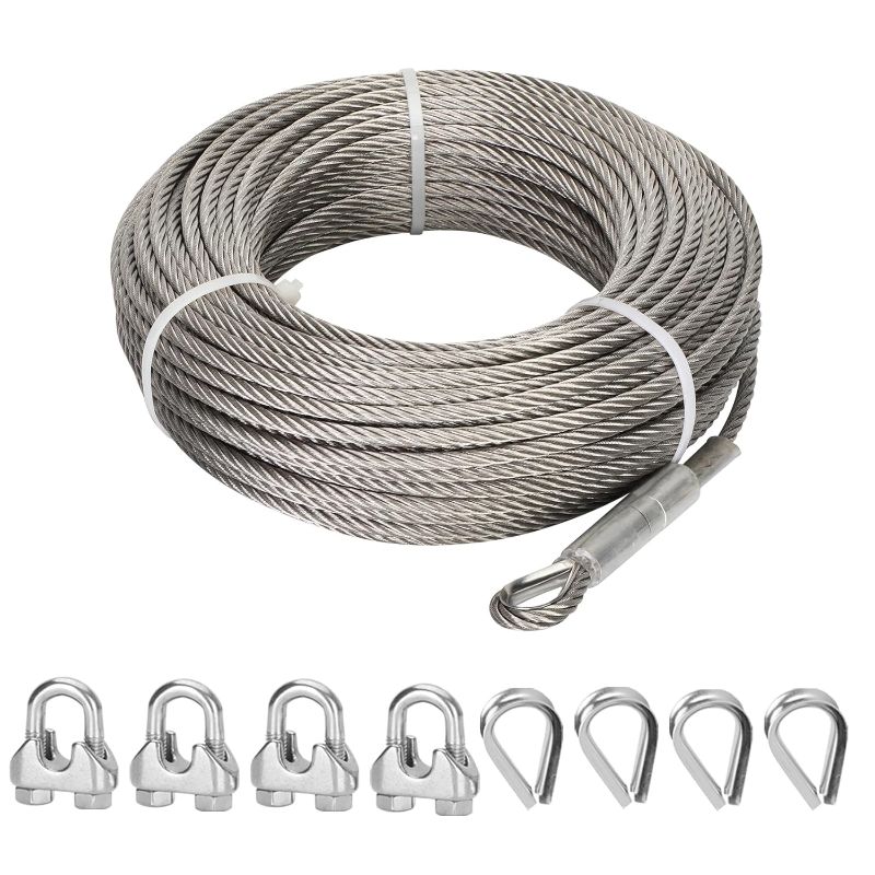 Photo 1 of 1/2" Stainless Steel Cable 100FT, 7x19 Strands Wire Rope Cable, 23000 lbs Breaking Strength, Stainless Steel Wire with M12 Clips Clamp and Thimbles for Dock, Boat Lift Cable, Winch Cable