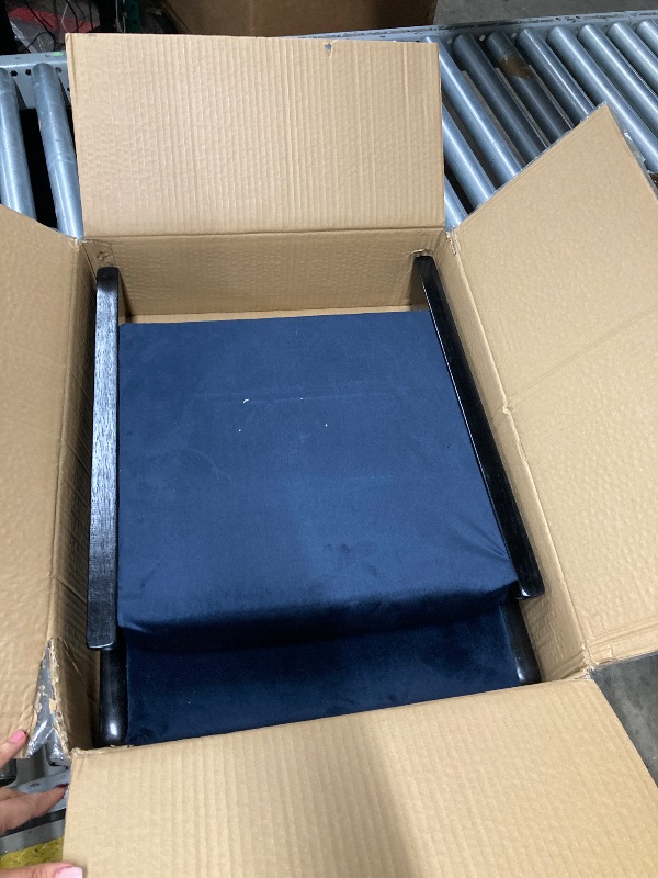 Photo 1 of **PARTS ONLY/CRACKED SIDES***HollyHOME Foldable Tatami Chair, Upholstered Japanese Style Floor Chair, Wood Legless Back Rest Chair with Cushion, Accent Meditation Floor Seat for Bay Window, Living Room, Bedroom, Dark Blue