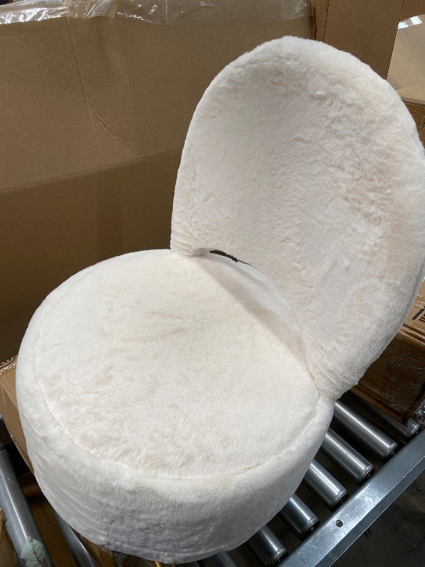 Photo 1 of ***DAMAGED -SELLING AS IS *** GREENSTELL Small Vanity Stool Chair with Storage and Folding Back, 13" x 13" x 17.7" Faux Fur Soft Ottoman for Teenager, 4 Metal Legs with Anti-Slip Feet, Furry Padded Seat for Makeup, Bedroom, OFF White